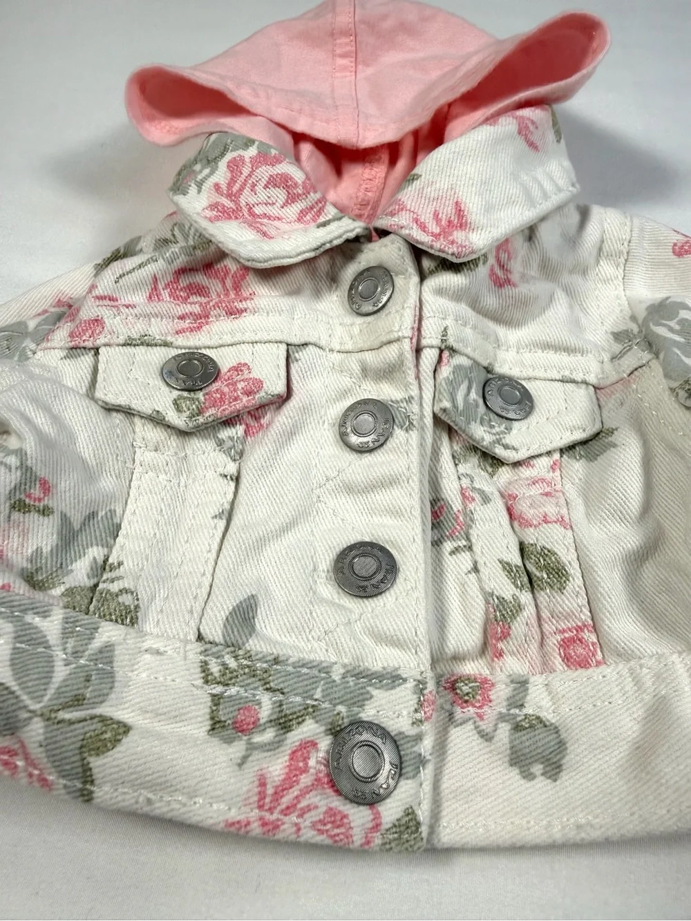 ARIZONA JEANS CO. Newborn Girls' Rose Floral Hooded White Jean Jacket Western